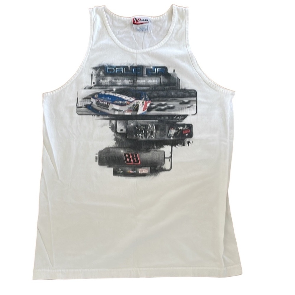HASE AUTHENTICS “DALE JR” WHITE GRAPHIC TANK TOP Size L Black Gray Red Blue #88